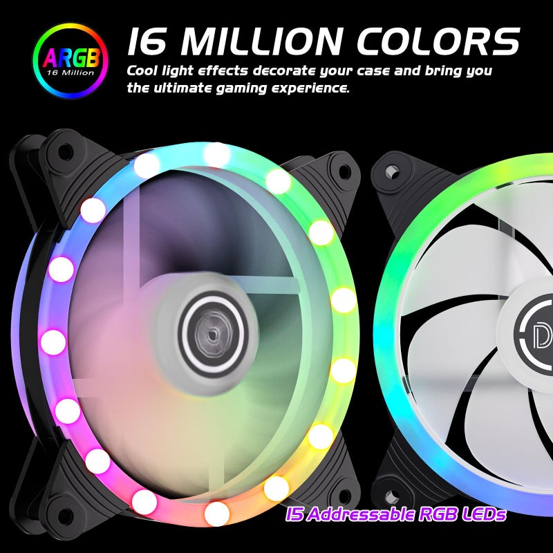 DS leddess DS Computer Case Cooling Fan for PC Cases, 120MM LED RGB Fan Compatible with ASUS Aura Sync or MSI Mystic Controlfor for Water Cooler System or Radiators (2Pack RGB Fans, A Series) - Image 3